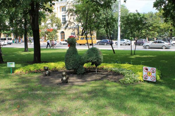 Курица с цыплятами в парковой аллее в Новороссийске
