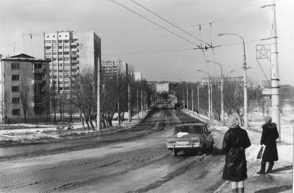Вид на 3-й микрорайон. 1980-е. Новороссийск. Проспект Ленина от самолета.
