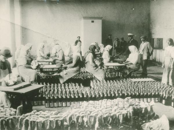 Производство в винодельне шампанского Абрау-Дюрсо. 1909. Старое фото
