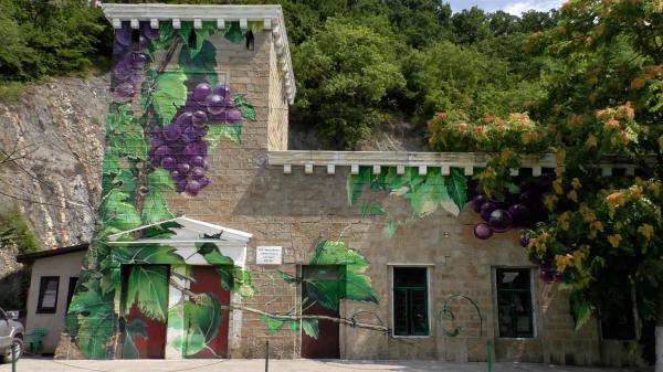 Здание водокачки – расписанное виноградными лозами в Абрау-Дюрсо